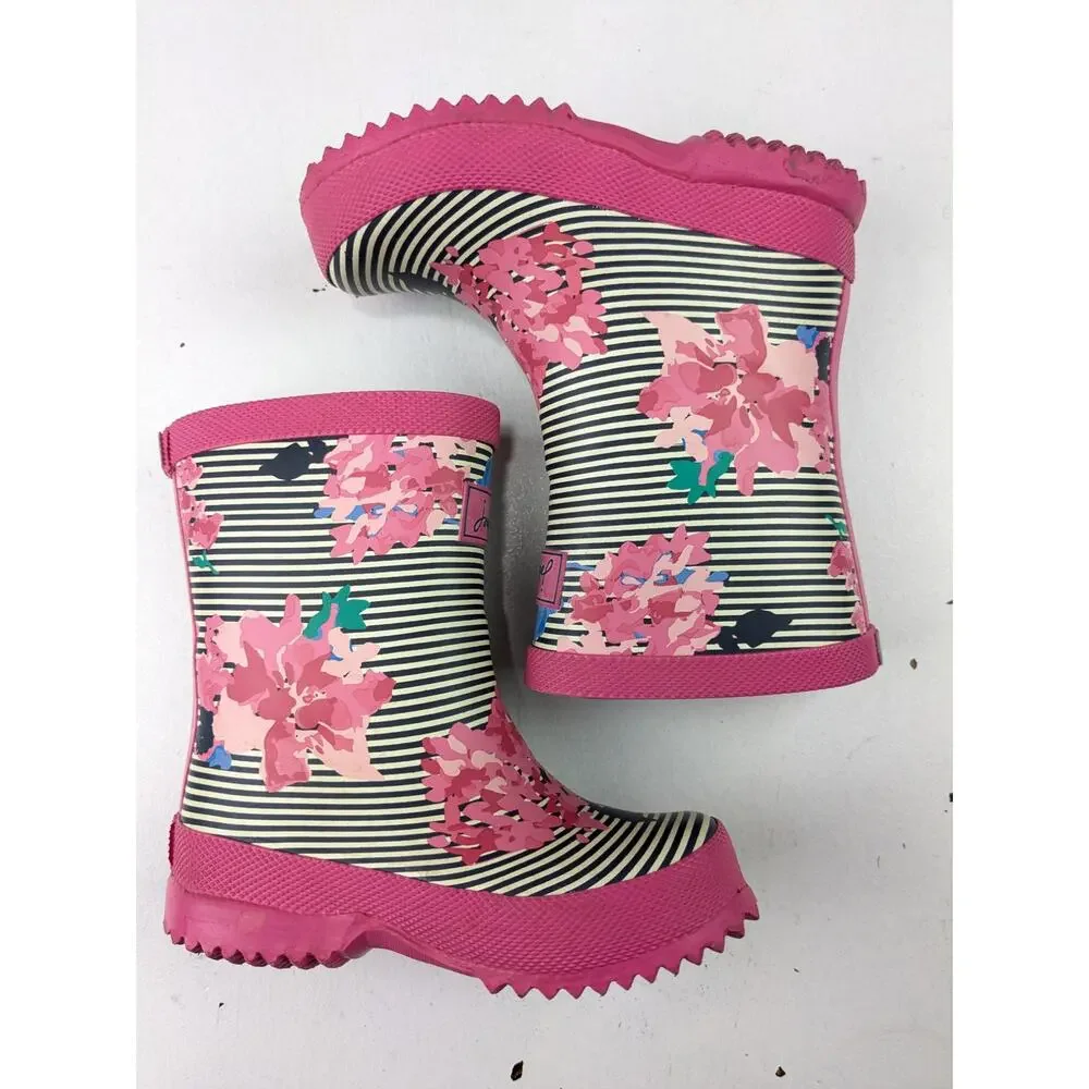 Joules Pink & Navy Floral Stripe Rain Boots Toddler UK 6 US 7